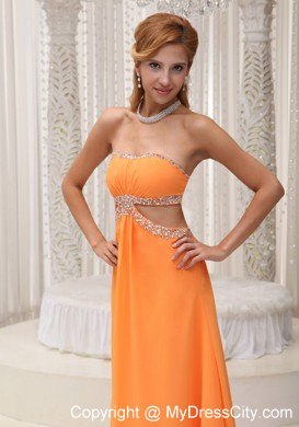 Long Orange Empire Prom for Pageant with Beading