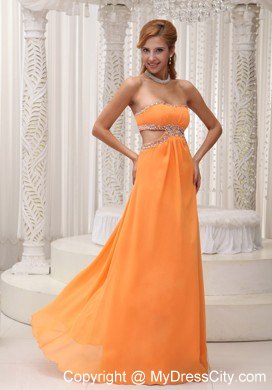 Long Orange Empire Prom for Pageant with Beading