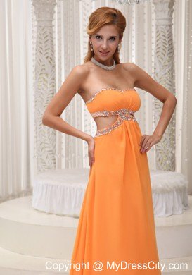 Long Orange Empire Prom for Pageant with Beading