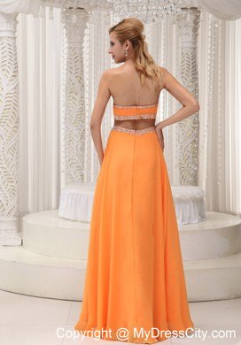 Long Orange Empire Prom for Pageant with Beading