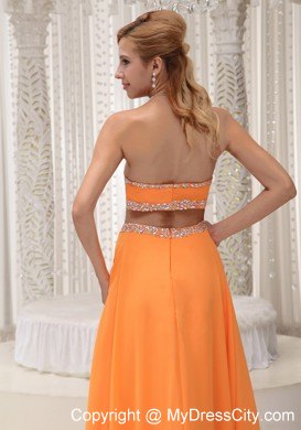 Long Orange Empire Prom for Pageant with Beading