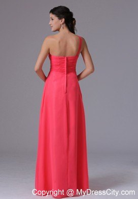 One Shoulder Pink Empire Floor-length Beaded Pageant Dress