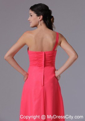 One Shoulder Pink Empire Floor-length Beaded Pageant Dress