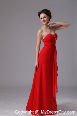 Red Chiffon Floor-length Pageant Dress with Zipper-up Back