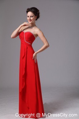 Red Chiffon Floor-length Pageant Dress with Zipper-up Back