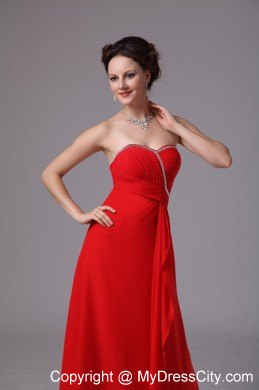 Red Chiffon Floor-length Pageant Dress with Zipper-up Back