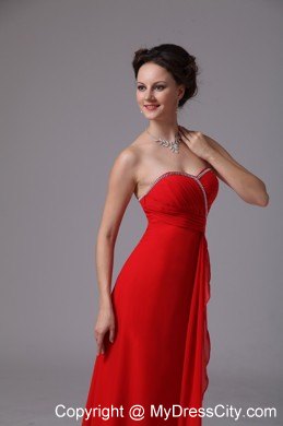 Red Chiffon Floor-length Pageant Dress with Zipper-up Back