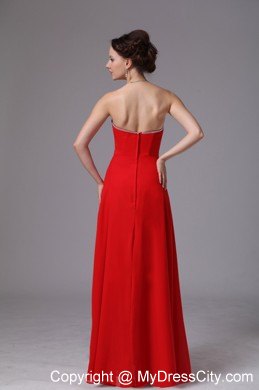 Red Chiffon Floor-length Pageant Dress with Zipper-up Back