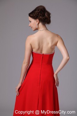 Red Chiffon Floor-length Pageant Dress with Zipper-up Back