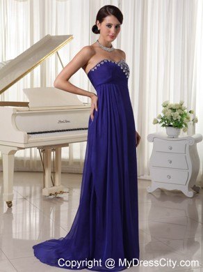 Chiffon Zipper-up Back Empire Brush Train Sleeveless Pageant Dress