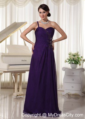 Dark Purple One Shoulder Appliques Pageant Dress With Beading