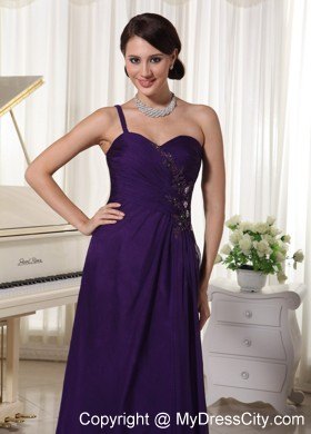 Dark Purple One Shoulder Appliques Pageant Dress With Beading