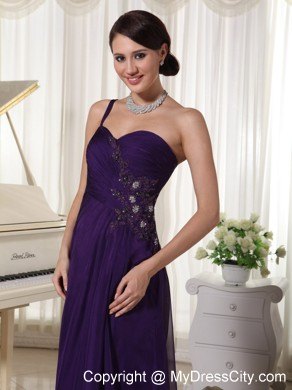 Dark Purple One Shoulder Appliques Pageant Dress With Beading