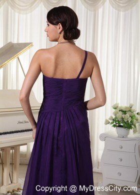 Dark Purple One Shoulder Appliques Pageant Dress With Beading