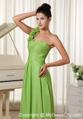 Spring Green One Flowery Shoulder Pageant Dress with Train