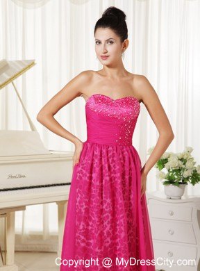 Beading Sweetheart Hot Pink Pageant Dress with Leopard