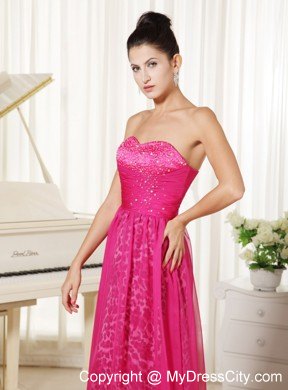 Beading Sweetheart Hot Pink Pageant Dress with Leopard