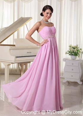 Ruched Sweetheart Baby Pink Prom Party Dress with Appliques