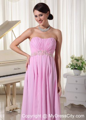 Ruched Sweetheart Baby Pink Prom Party Dress with Appliques