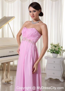 Ruched Sweetheart Baby Pink Prom Party Dress with Appliques