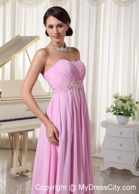 Ruched Sweetheart Baby Pink Prom Party Dress with Appliques