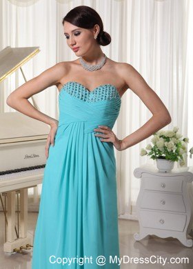 Beaded Sweetheart Aqua Blue Ruched Pageant Dress With Train