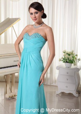 Beaded Sweetheart Aqua Blue Ruched Pageant Dress With Train