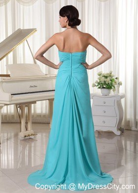 Beaded Sweetheart Aqua Blue Ruched Pageant Dress With Train