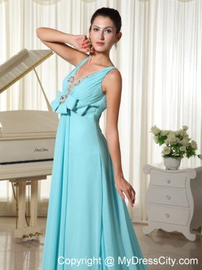 Sexy Blue V-neck Beading Prom Pageant Dress with Brush Train