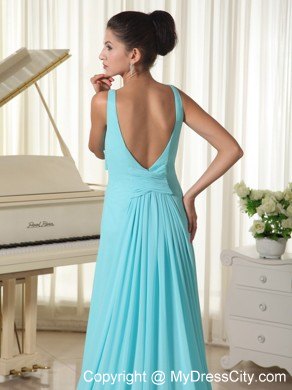 Sexy Blue V-neck Beading Prom Pageant Dress with Brush Train