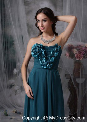 Peacock Green Strapless Flowery Prom Maxi Dress Floor-length