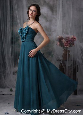 Peacock Green Strapless Flowery Prom Maxi Dress Floor-length