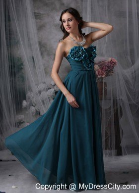 Peacock Green Strapless Flowery Prom Maxi Dress Floor-length