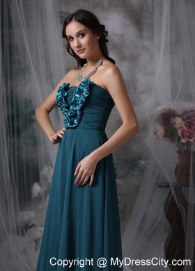 Peacock Green Strapless Flowery Prom Maxi Dress Floor-length