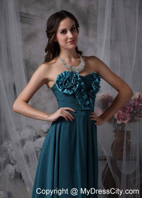 Peacock Green Strapless Flowery Prom Maxi Dress Floor-length