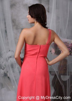 Coral Red One Shoulder Ankle-length Beading Prom Pageant Dresses