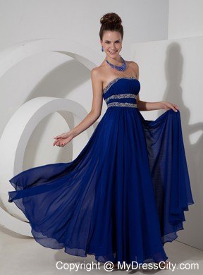 Royal Blue Empire Strapless Beaded Pageant Dress with Chiffon