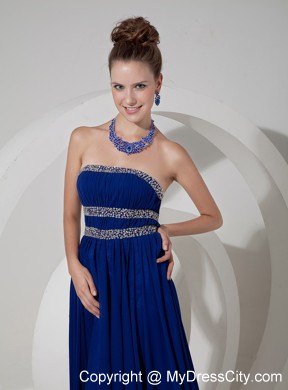 Royal Blue Empire Strapless Beaded Pageant Dress with Chiffon