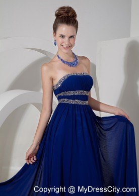 Royal Blue Empire Strapless Beaded Pageant Dress with Chiffon