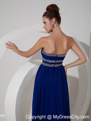 Royal Blue Empire Strapless Beaded Pageant Dress with Chiffon