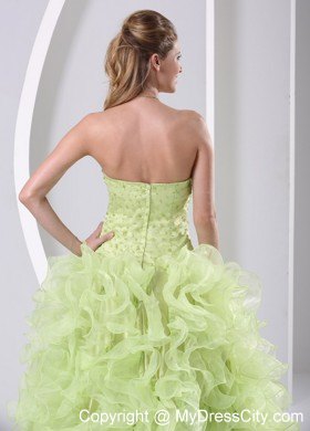 Yellow Green Ruffled Organza Prom Pageant Dress with Slit