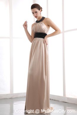 Halter Top Beaded Champagne Pageant Dress with Black Sash