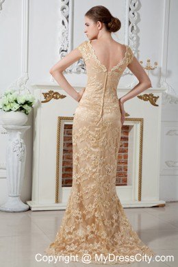 Long Champagne V-neck Lace and Embroidery Pageant Dress