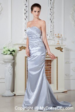 Sliver Sheath Strapless Pageant Dress with Beading and Ruches