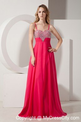 Beaded Spaghetti Straps Coral Red Prom Party Dress for Lady