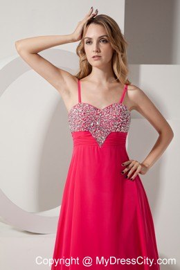 Beaded Spaghetti Straps Coral Red Prom Party Dress for Lady