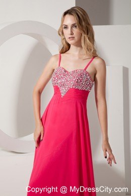 Beaded Spaghetti Straps Coral Red Prom Party Dress for Lady