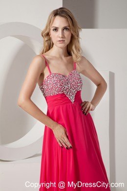 Beaded Spaghetti Straps Coral Red Prom Party Dress for Lady