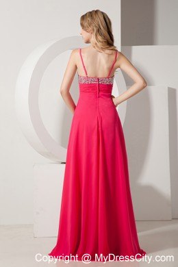 Beaded Spaghetti Straps Coral Red Prom Party Dress for Lady