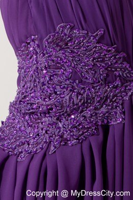 Purple Chiffon Halter Beaded Pageant Gown Chiffon with Train